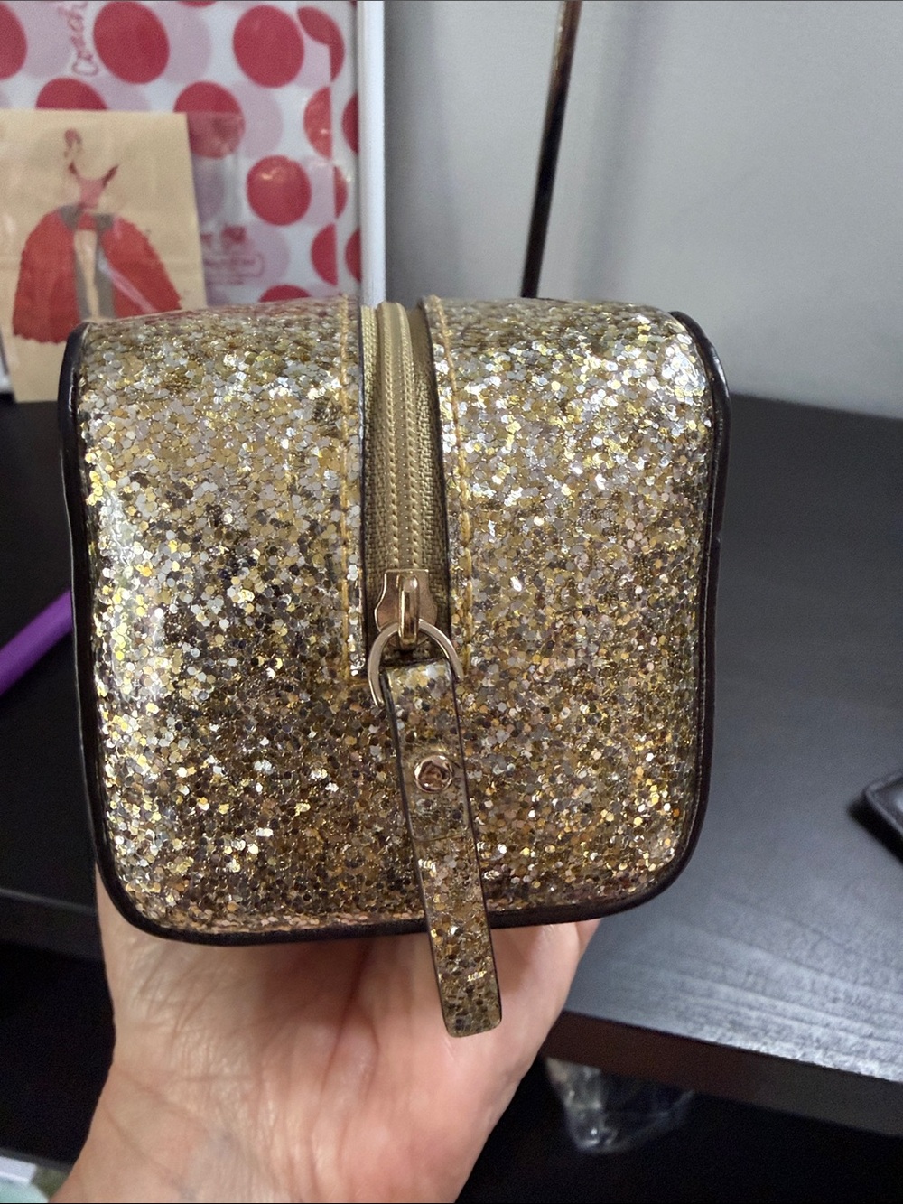 kate spade gold glitter cosmetic pouch - Picture 5 of 7